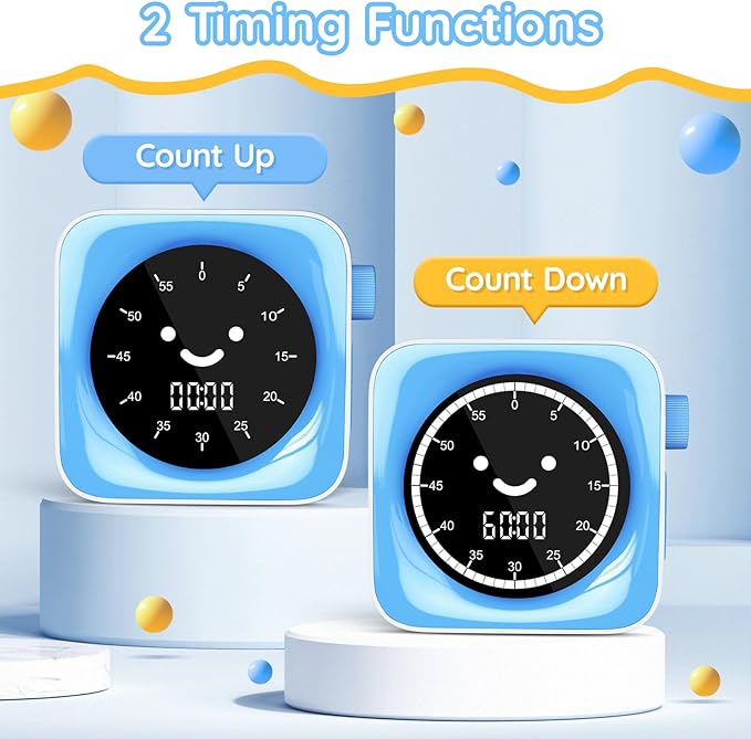 60-Minute Visual Timer for Kids Digital Visual Countdown Timer for Kids Toddler for School Classroom, Time Management Tool with Silent Operation, Blue & White
