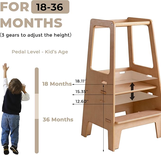 AVDAR Toddler Standing Tower Wooden Toddler Stool for Kitchen Adjustable, Winner 2023 of Contemporary Good Design, Montessori Kitchen Tools
