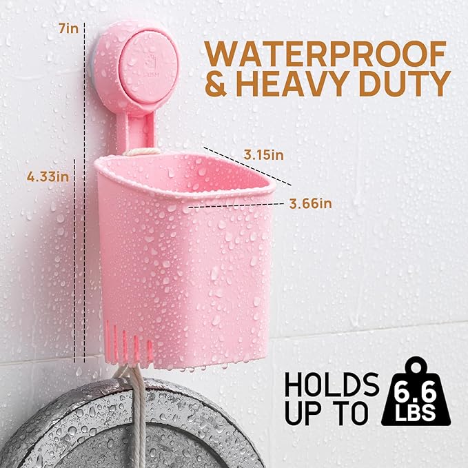 LEVERLOC Powerful Suction Toothbrush Holder 2 Pack, Removable Drill-Free Wall Shower Holder for Toothbrush, Toothpaste, Razor, Self-draining Suction Cup in Shower, Kitchen Tableware Organizer, Pink