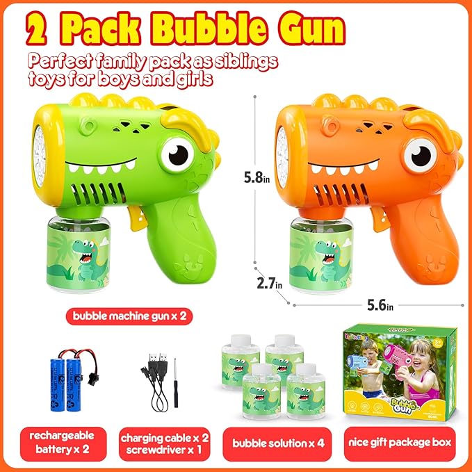 Boys Toys for 3-8 Year Old: 2 Pack Bubble Gun Machine Rechargeable, Kids Toys Birthday Gifts for 3 4 5 6 7 8 Years Old Boy Girls Toddlers Ages 3-5 Valentines Easter Outdoor