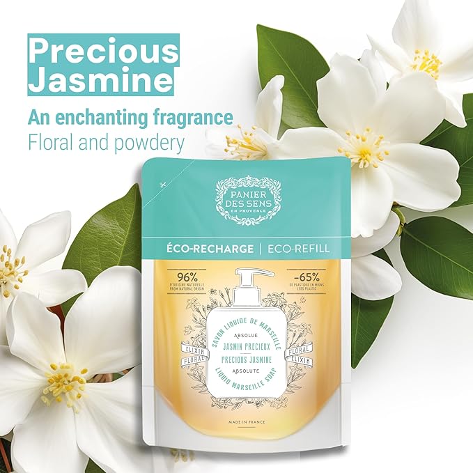 Panier des Sens - Liquid Hand Soap Refills - Jasmine Foaming Hand Soap Refill - French Moisturizing Hand Wash with Coconut Oil - Kitchen & Bathroom Soap - 97% Natural - 34 Fl.oz