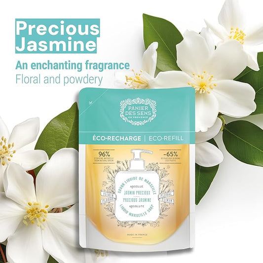 Panier des Sens - Liquid Hand Soap Refills - Jasmine Foaming Hand Soap Refill - French Moisturizing Hand Wash with Coconut Oil - Kitchen & Bathroom Soap - 97% Natural - 34 Fl.oz