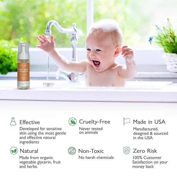 SoCal Suds & Company - Organic Foaming Baby Wash & Shampoo - Gentle Cleansing Newborn Body & Hair Soap for Sensitive Skin - Clean Natural Soothing Ingredients - Soft Citrus, 6oz, 2-Pack