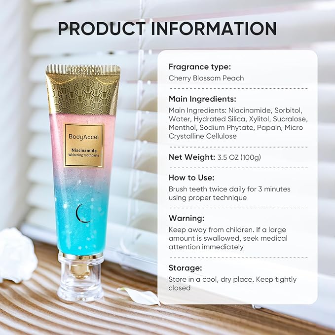 BodyAccel Niacinamide Whitening Toothpaste – Natural Whitening Toothpaste with Niacinamide, Gentle Formula for Brighter Teeth & Fresh Breath, 3-Pack (3)