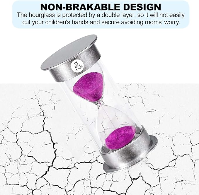 SuLiao Sand Timer, 15 Min Hourglass, Large Purple Sand Clock, Unbreakable Plastic for Kids, Games, Classroom, Kitchen, Decoration