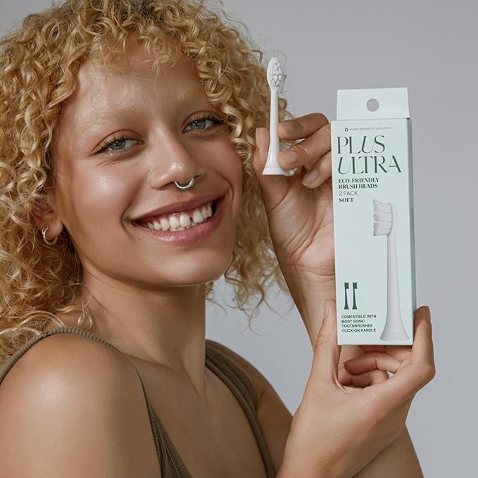 Plus Ultra Eco Friendly Toothbrush Replacement Heads 3 Pack | Designed for Sonic Powered Electric Toothbrushes | Made with Recycled Plastic | Soft Toothbrush for Sensitive Teeth