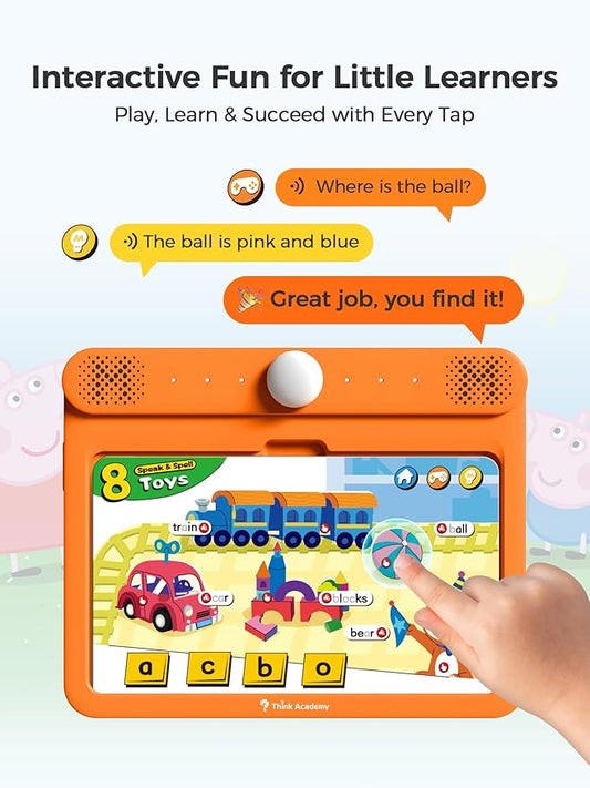Think Academy Interactive Electronic Learning Pad - Learn-to-Read System with Sound Pages, Card-Insert for Alphabet, Words, Numbers, Music, Learning Activities for Kids 3 4 5 6 7 8 Years Old