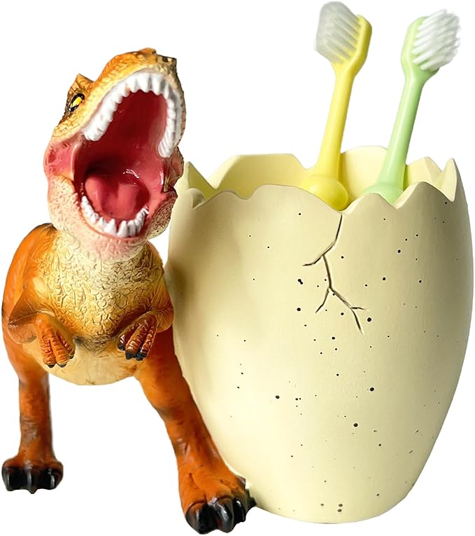 FlidRunest Dinosaur Toothbrush Holder Toothbrush Organizer for Bathroom - Sturdy Resin Tooth Brush Holder - Easy to Clean - Funny Dino Decor Gift for Birthday, Children's Day, Christmas