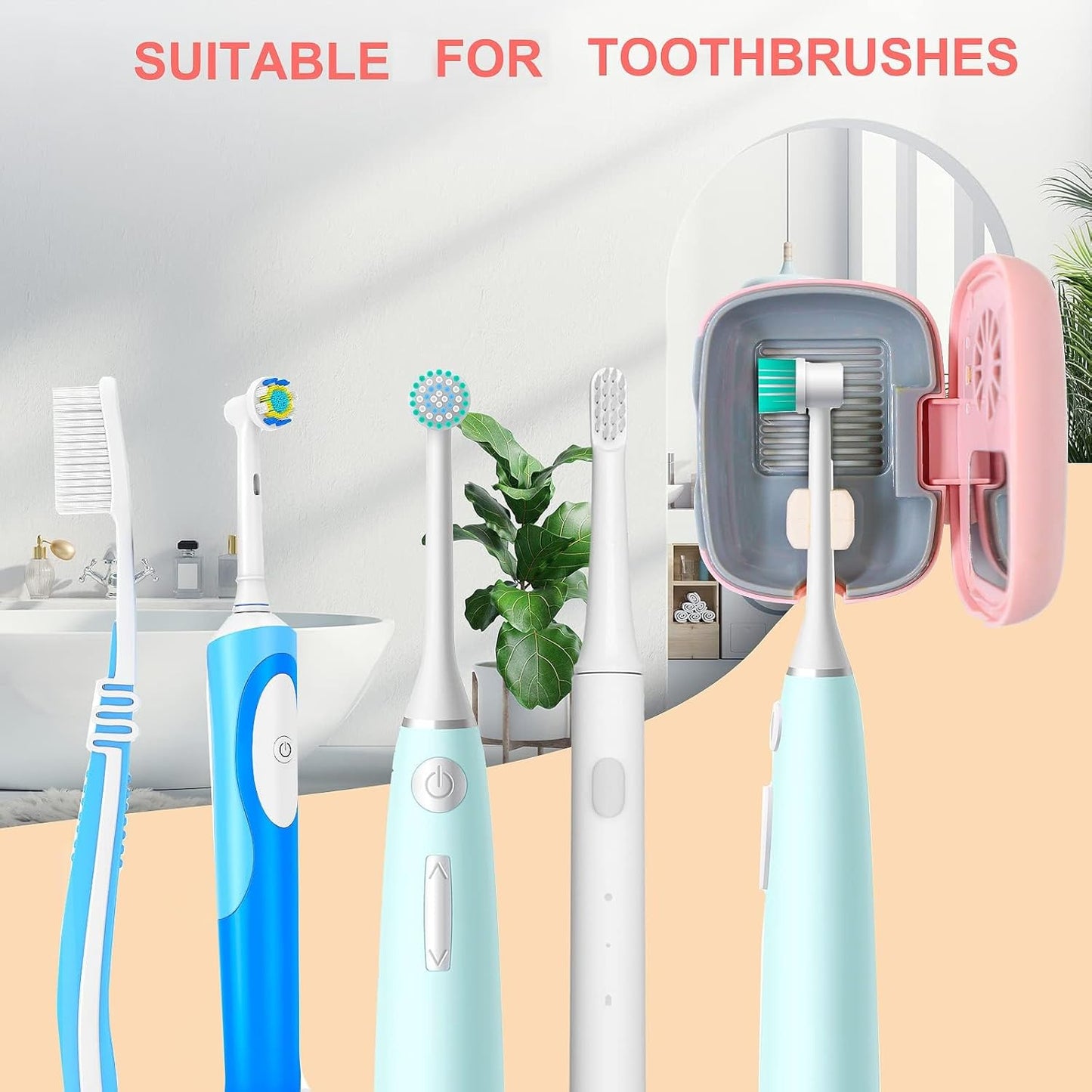 Mini Travel Toothbrush Cover with Air Drying Fan, Toothbrush Travel Case with Drying Lamp Rechargeable Portable Toothbrush Container Toothbrush Holder (Pink)
