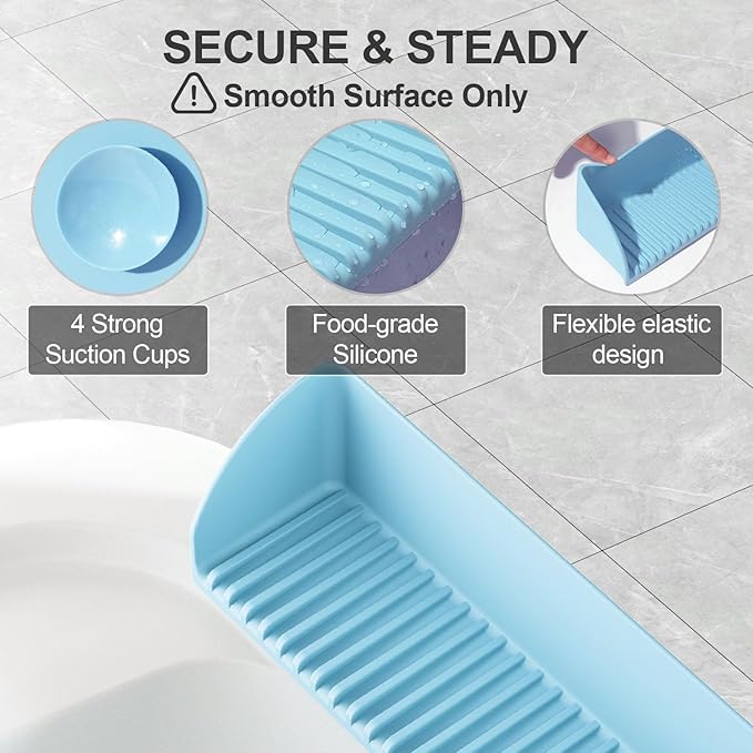 Roslim 2 Pack Splash Guard for Bathtub & Sink - Silicone Kids Bath Splash Guard Shelf, Bath Toy Tray Holder, Tub Water Splash Guard with 4 Suction Cups, Bathroom Accessories for Kids Bath, Blue