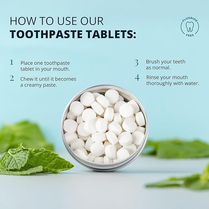 J&L Naturals Toothpaste Tablets | 62-Pack Travel-Friendly Toothpaste | Fluoride + Plastic Free, Vegan, Cruelty Free, Sustainable | Woman-Owned Small Business (Mint, 62 Count (Pack of 4))