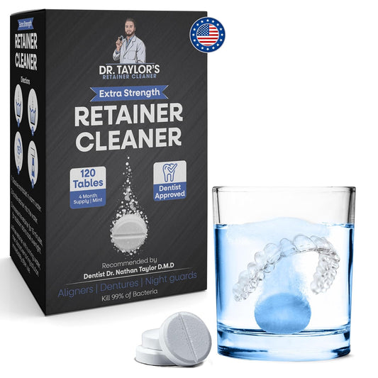 Dr. Taylor’s Retainer Cleaner Tablets 120 for Aligners & Dentures - Effectively Removes Stains, Plaque, and Odor - Mouth & Night Guards Cleaner with Refreshing Mint Flavor