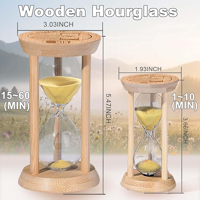 Wooden Sand Timers,10 Minute Stunning Glass Bamboo Gold Sand Hourglass for Productivity, Meditation & Decor, 10 Min Reloj De Arena for Kitchen, Office, Game, Classroom