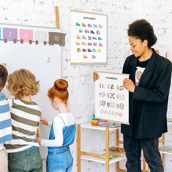 YOUHONG Classroom Wall Art Play Room Wall Decor Number Art Kids Learning Posters with Hanging Rope - Toddler Room Decor Preschool Educational Classroom Posters for Kids (12x15.7 Inch)