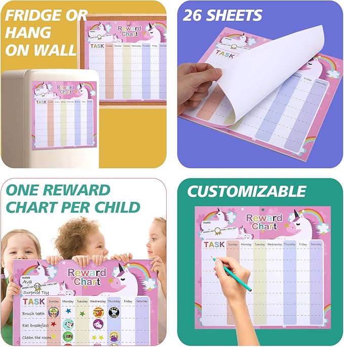 Behavior Chart for Kids - Reward Chart for Kids with 26 Reward Sheets, Magnetic Reward Chart for Kids with 1600 Star Stickers, 50 Motivational Stickers, Responsibility Chart for Kids, Behavior Chart