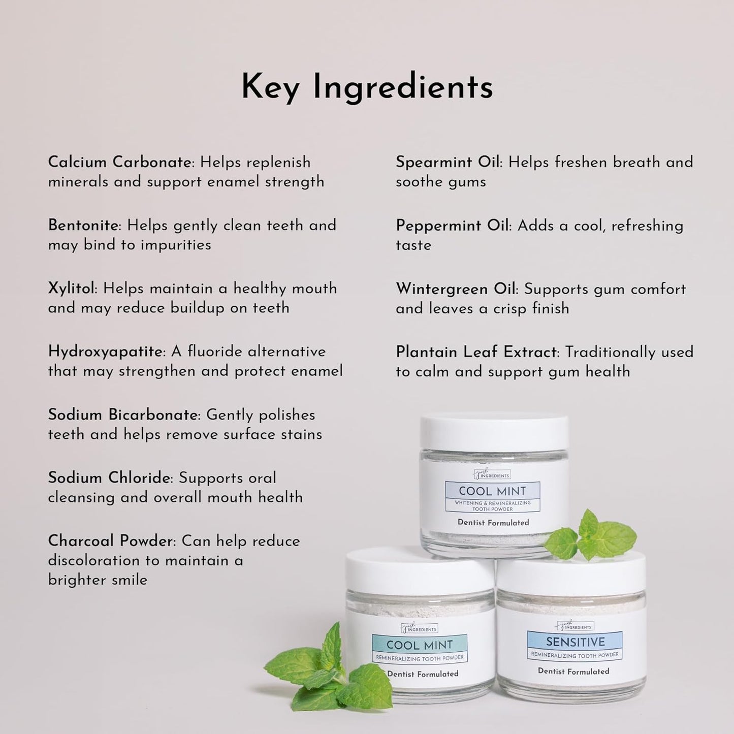 Just Ingredients Remineralizing Tooth Powder - Fluoride-Free, Whitens, Vegan, Clean - 1 oz Whitening