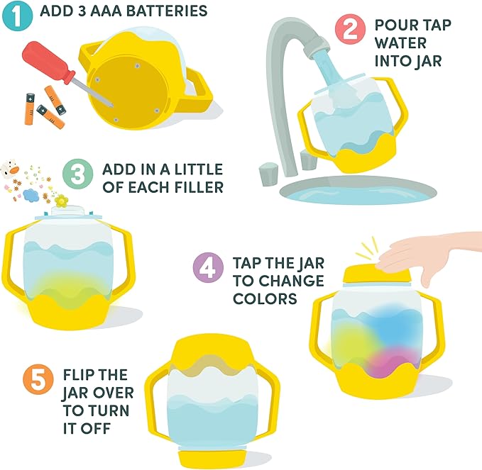 Glo Pals Play Pack Bundle with Sensory Play Jar, Water-Activated Light-Up Cubes, and Fun Fillers - Sensory Toys for Toddlers - Sensory Toy Kit with Light Up Cubes for Bathtub - Easy as ABC