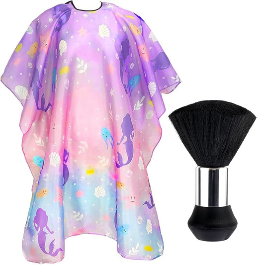 FEBSNOW Kids Hair Cutting Cape, Professional Barber Cape and Neck Duster Brush Cartoon Hairdresser Apron with Adjustable Closure for Children & Adults 55x39 Inches