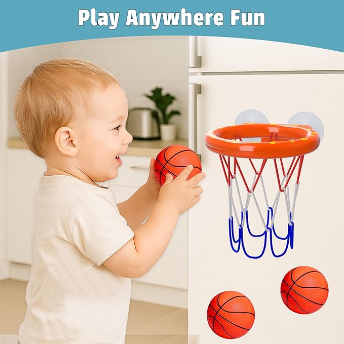 Bath Toys, Bathtub Basketball Hoop for Toddlers Kids, Boys and Girls with 4 Soft Balls, Mold Free & Strong Suction Cup, Bathtub Shooting Game & Fun Toddlers Bath Toys for Boys or Girls