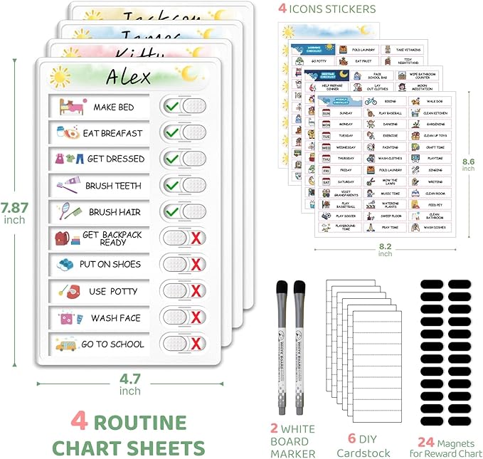 Upgraded Slider Dry Erase Chore Chart for Kids Multiple Kids, Whiteboard Magnetic Morning/Bedtime Routine Chart for Kid Toddlers Teens Adult, Visual Schedule for Kid with Autism