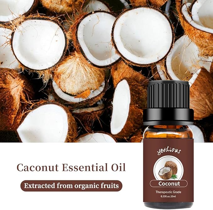 yethious Coconut Essential Oil for Diffuser, Skin, Hair, Massage Pure Natural Organic Coconut Oil 10ml