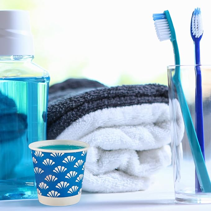 JollyPack 1200 Pack 3 oz Disposable Bathroom Paper Cups, Small Mouthwash Cups in Orange, Blue, and Green, Great for Candy, Biscuits, Bathroom Use, Parties, Picnics, and Travel