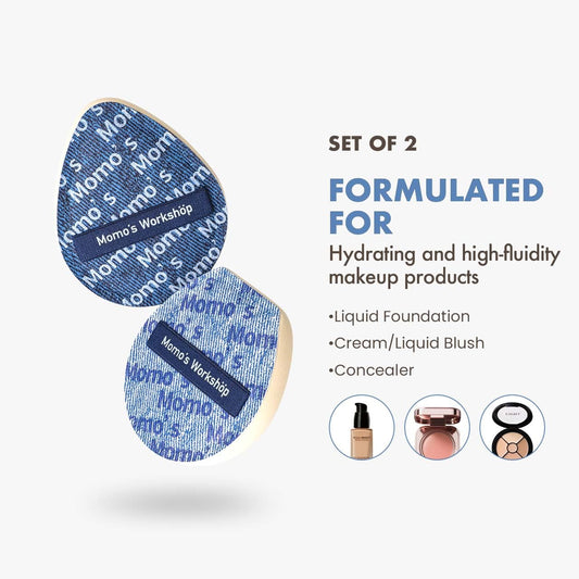 Blue Denim Makeup Sponges,Super Soft Blenders for Liquid Foundation, Dual Design (Egg + Flat Edge), Natural Skin-Like Finish, Makeup Puffs for Blending,Travel Friendly,2pcs for Halloween Themed