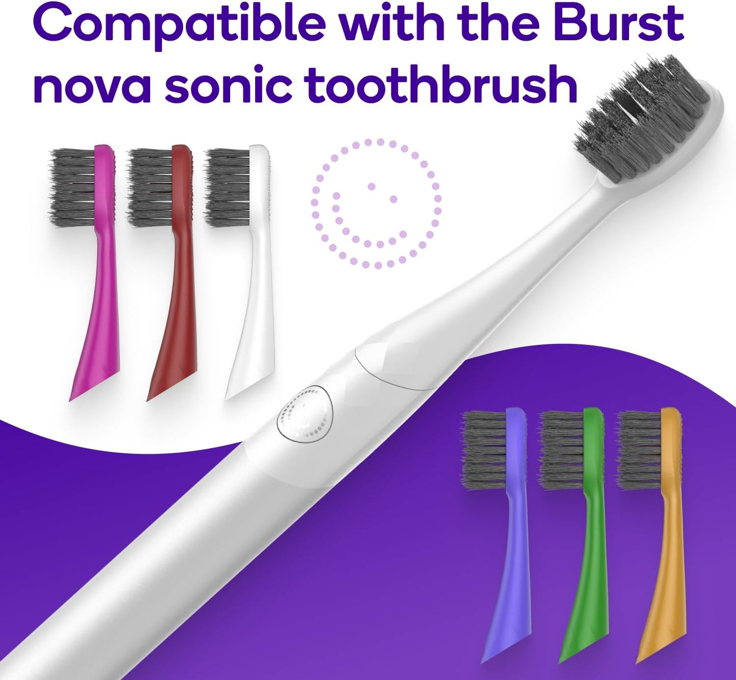 BURST Replacement Heads for Nova Sonic Toothbrush (Orange) | Super-Soft Bristles Reduce Risk of Abrasion & Irritation | Tapered Ends Reach Below The Gumline | for a Whiter, Brighter Smile