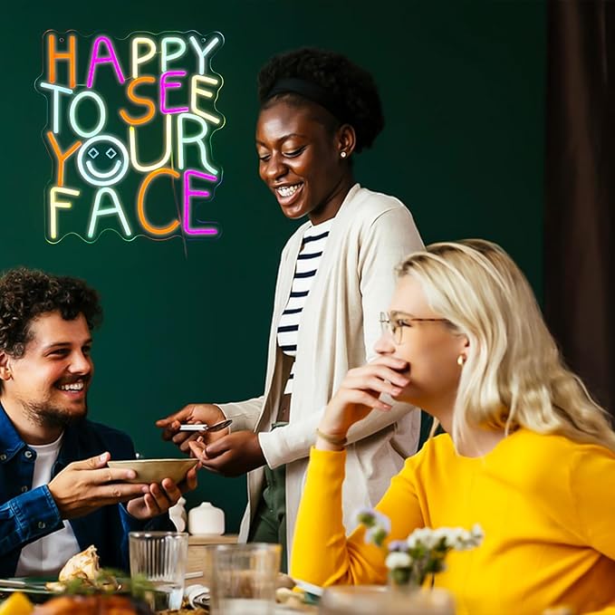 LED HAPPY TO SEE YOUR FACE Sign - Classroom Decor Inclusive Wall Decoration Welcome Gift Teacher Present for Primary Schools and Kindergartens - Birthday (14.2"12.6")