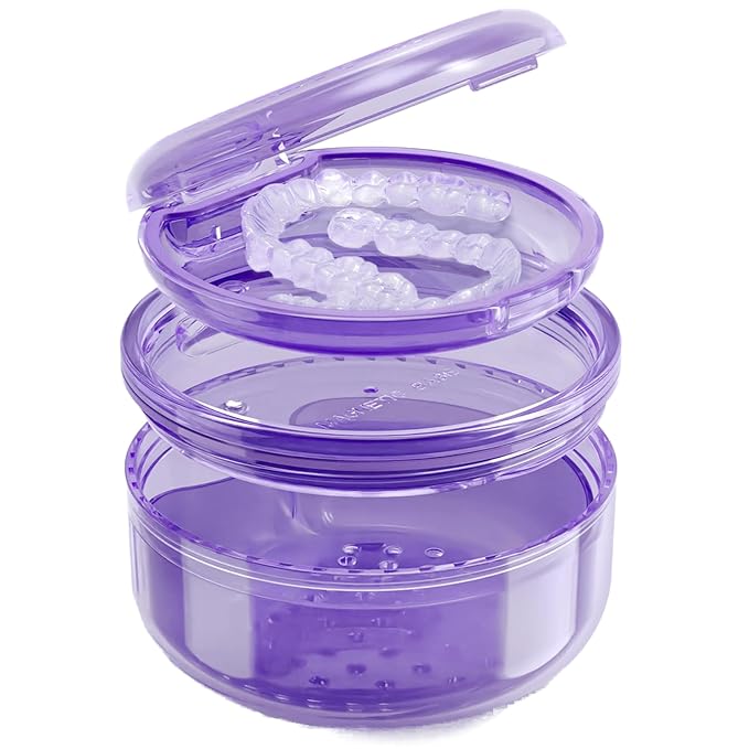 Denture Case Retainer Cleaning Case: 2 in 1 Retainer Case, No-Leak Denture Bath Box Cup, Complete Clean Care for Dentures, Clear Braces, Mouth Guard, Night Guard & Retainers