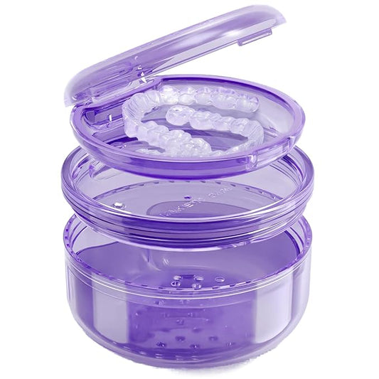 Denture Case Retainer Cleaning Case: 2 in 1 Retainer Case, No-Leak Denture Bath Box Cup, Complete Clean Care for Dentures, Clear Braces, Mouth Guard, Night Guard & Retainers