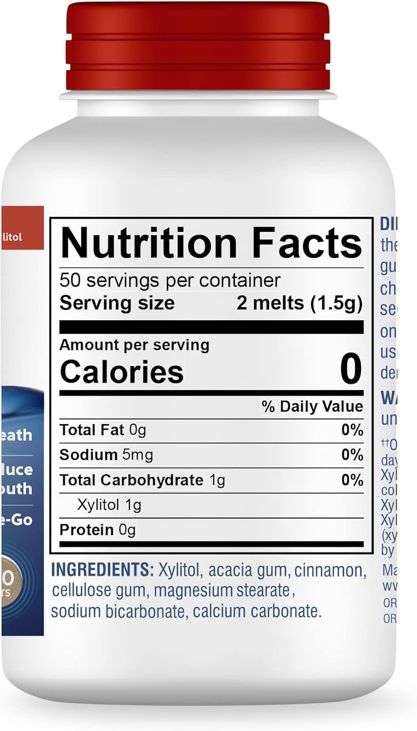 Oracoat XyliMelts for Dry Mouth Night Time or Day - Moisturizing Dry Mouth Adhering Discs, Sugar Free with Xylitol, 100 Count, Cinnamon, 8-Hour Relief