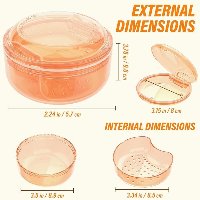 Denture Case, 2PCS Retainer Case with Strainer Basket, 2 in 1 Denture Bath Case No-Leak Retainer Cleaner Case, Retainer Holder for Travel, Mouth Guard Case for Dentures, Clear Braces, Night Guard