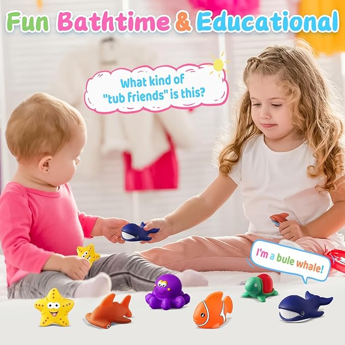 Color Changing No Hole Bath Toys for Kids Ages 1-3 4-8, Toddler Bath Toys, Sea Creatures Christmas Stocking Stuffers Christmas Birthday Gifts Pool Bathub Beach Water Toys Sea Animal with Drying Bag