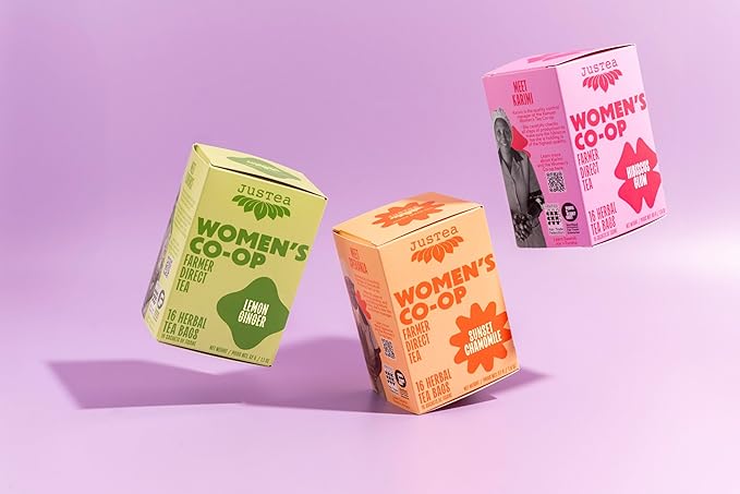 JusTea LEMON GINGER | Herbal Tea Bags, Caffeine-Free, Organic Ginger and Lemongrass Tea | Fair-Trade | Plastic-Free Tea Bags | Vegan, Sugar-Free, Gluten-Free | 16 Tea Bags