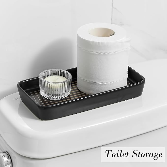 Bathroom Vanity Tray for Countertop,2PC Rectangle Striped Tray,Decorative Bathroom Organizer for Scrubber, Lotion Bottles, Perfume, Jewelry, Candle, Key Trinket Ring(Small,Black)