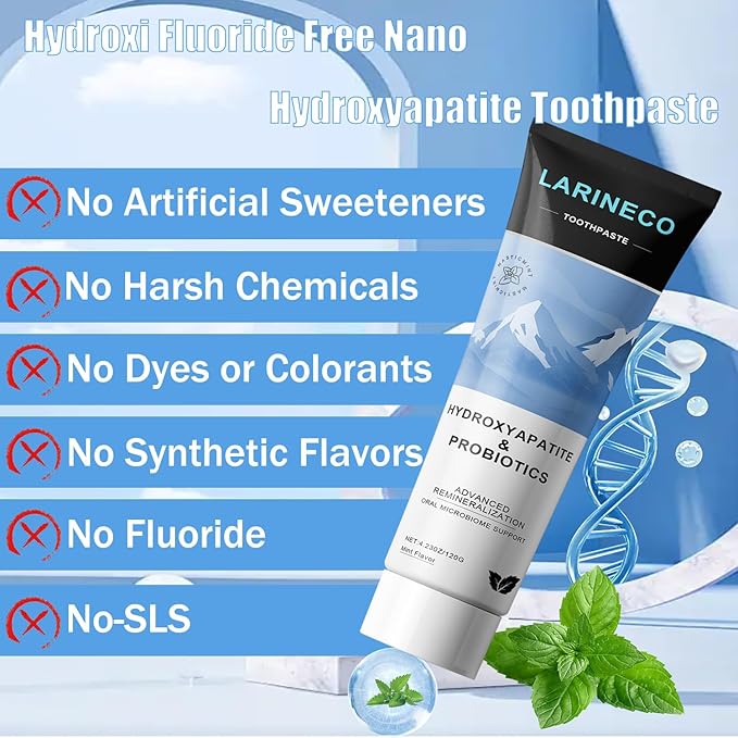 Remineralizing Toothpaste，Hydroxi Fluoride Free Nano Hydroxyapatite Toothpaste for Remineralizing Enamel & Sensitive Relief, Whitening, SLS-Free, Natural Peppermint, 4.23oz (1PCS)