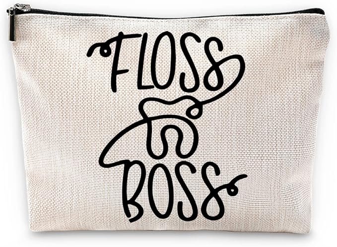 Sufamb Floss Boss Makeup Bag, Funny Dental Assistant Cosmetic Pouch for Women Girls, Funny Gifts for Dentists Women Dental Hygiene Hygienist,Dental Assistant Gifts