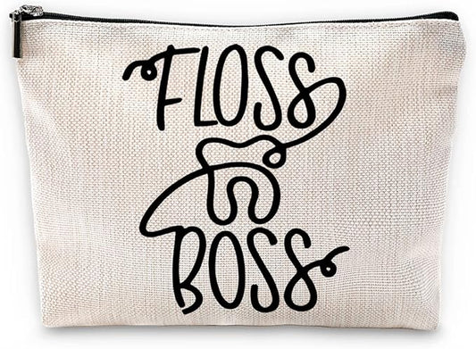 Sufamb Floss Boss Makeup Bag, Funny Dental Assistant Cosmetic Pouch for Women Girls, Funny Gifts for Dentists Women Dental Hygiene Hygienist,Dental Assistant Gifts