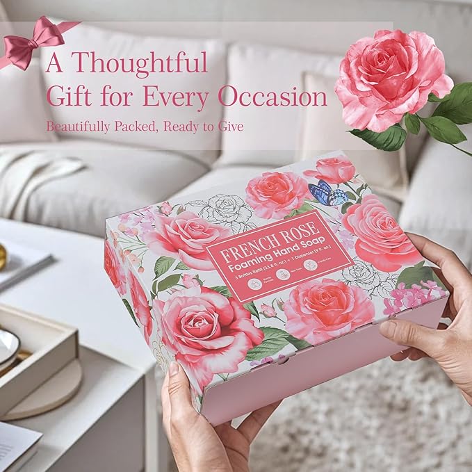 ROMIIE ZOI Rose Foaming Hand Soap Refill Gift Set – 3 Pack (33.8 Fl Oz Each) with Refillable Dispenser, Romantic Floral Scent, Moisturizing & Biodegradable for Bathroom, Kitchen, Sensitive Skin