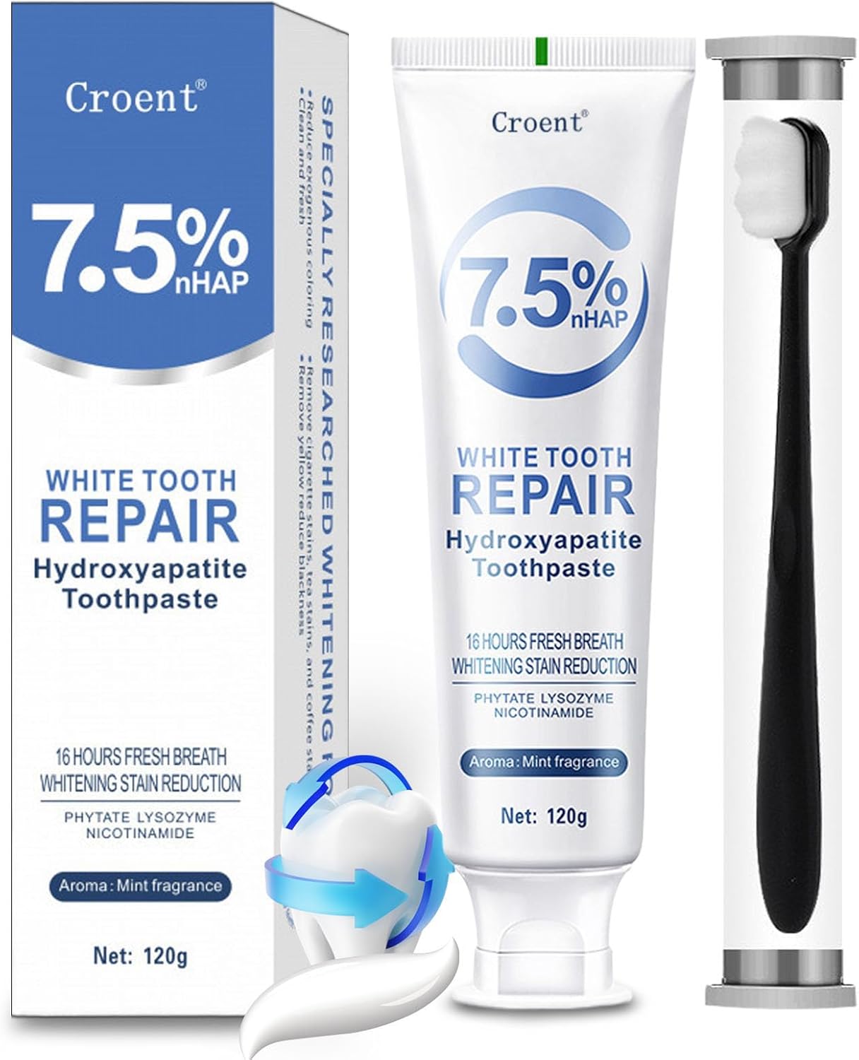 WEERSHUN Hydroxyapatite Toothpaste 7.5, Fluoride-Free, Mild Mint, Deep Cleaning Care for Sensitive Teeth, 4.23oz (1pcs)