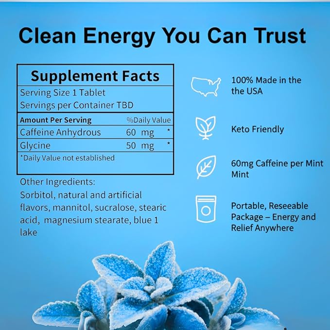 Caffeine Mints, 60milligram Caffeine, Instant Energy, Fresh Breath Caffeinated Minty Candy, 0 Sugar, Natural Wintergreen Flavor (12 Packs, 120 Mints)