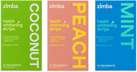 Zimba Teeth Whitening Strips 3-Pack Bestsellers Variety Bundle | Mint, Coconut, Peach | Vegan Whitening Strips, Enamel Safe Teeth Whitening, Hydrogen Peroxide Tooth Whiteners