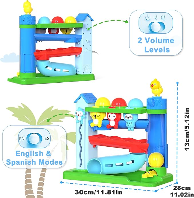 Hammer Toddler Musical Toys, Light-Up Baby Musical Toy for 1-2 Year Old Boys & Girls,STEM Educational Toy with English & Spanish, for Ages 6-9,9-12,12-18,18-24+ Months