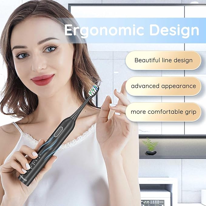 Sonic Electric Toothbrush - 5X More Effective Cleaning, 8 Brush Heads, 4 Modes, Low Noise Design for Adults