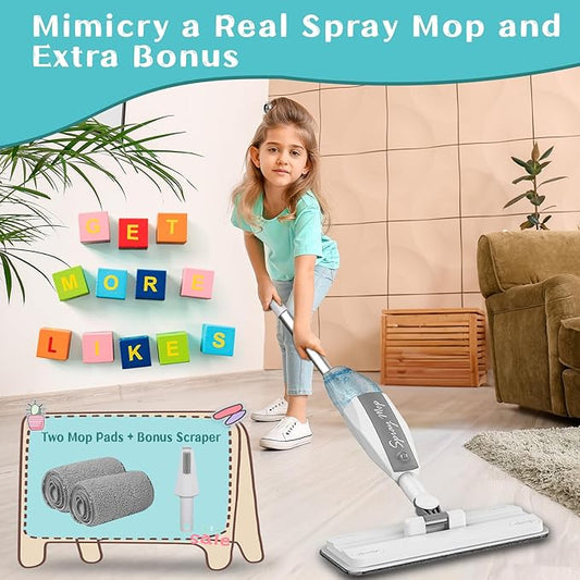 Toddler Mop That Works - Kids Spray Mop - Toddler-Size Cleaning Toy Set Small Sweeper, Detachable Mini Mop for Kids, Interactive Pretend Play Montessori Toys Gift for Toddlers Boys Girls