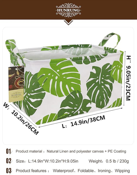 HUNRUNG Rectangle Storage Basket Cute Canvas Organizer Bin for Pet/Children Toys, Books, Clothes Perfect for Rooms/Playroom(Leaf)
