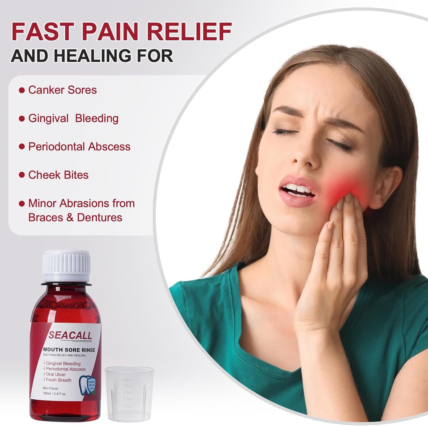 Oral Rinse Mouthwash - Mouth Rinse Help Canker Sores & Gingival Bleeding Treatment - Fresh Mild Mint (100ml/3.4 Fl oz)