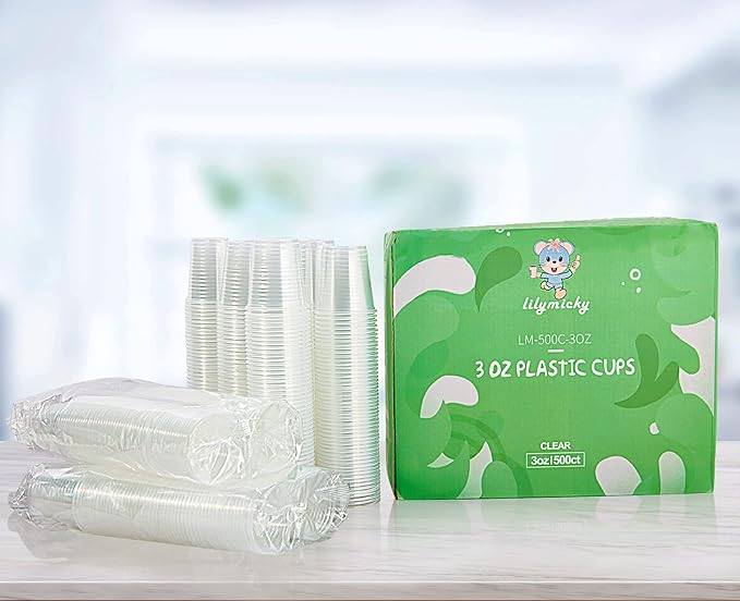 Lilymicky 500 Pack 3 oz Clear Plastic Cups, Small Disposable Bathroom Cups, 3 Ounce Plastic Mouthwash Rinse Containers