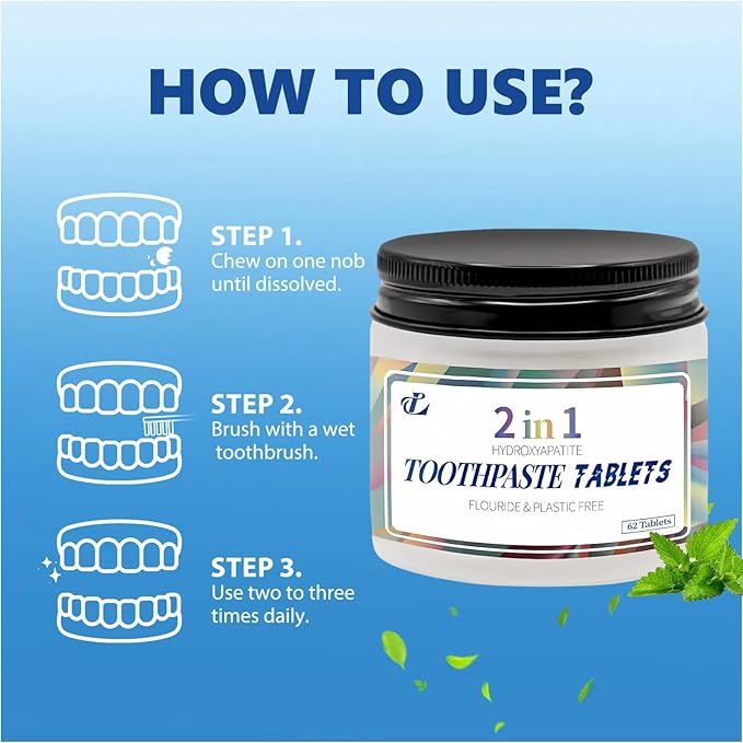 Toothpaste Tablets - Nano Hydroxyapatite, Flouride & Plastic Free, Small Size & Travel Friendly, Available for All Age People